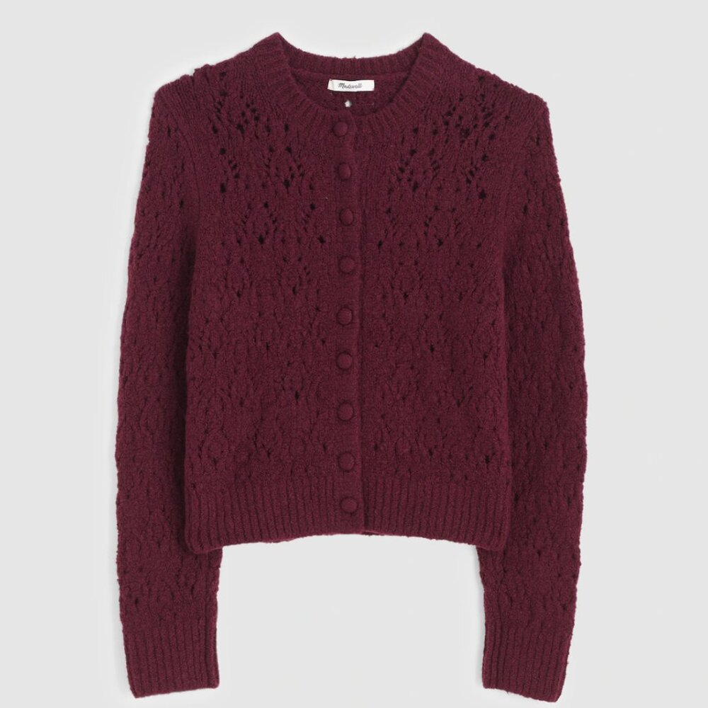 Pointelle-Stitch Cardigan in Cotton Blend